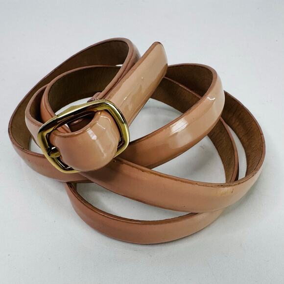 J. Crew Beige Patent Leather Slim Adjustable Waist Belt Taupe Women's Medium - Picture 3 of 6